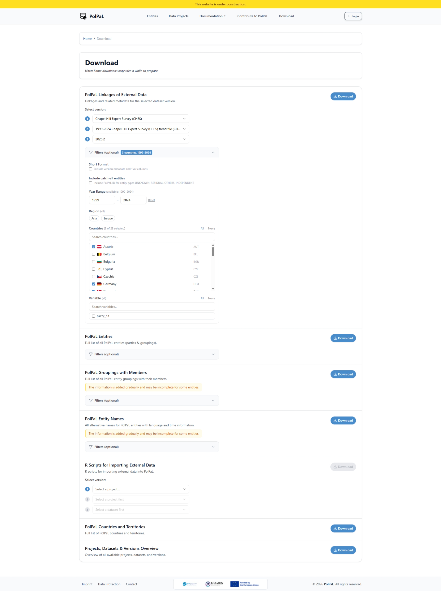 Dataset download view